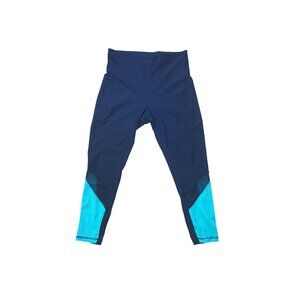 Xersion Womens Black & Teal Leggings Size 12 Stretchy Breathable Mesh Panels